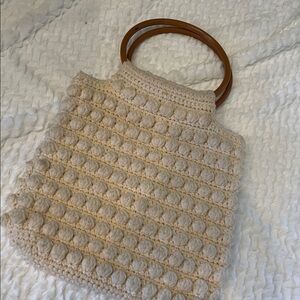 Crochet Tote Bag with Wooden Handles vintage